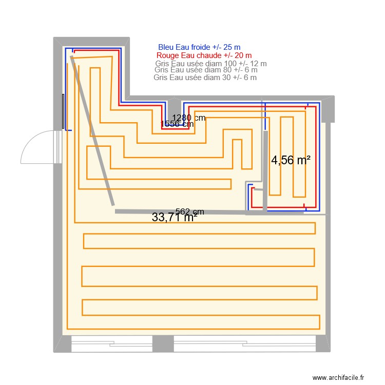 appart Eau. Plan de 2 pièces et 38 m2