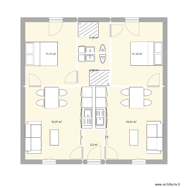 Studios 30m2. Plan de 7 pièces et 62 m2