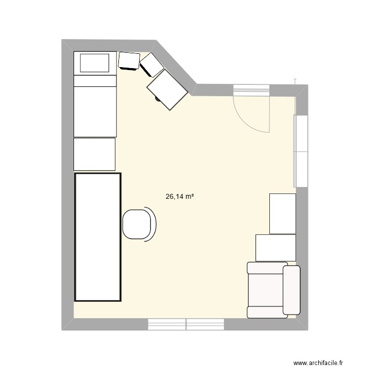 chambre. Plan de 1 pièce et 26 m2