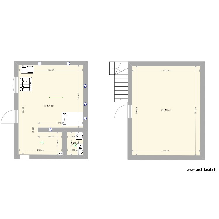 JAPOMA CUISINE. Plan de 3 pièces et 44 m2