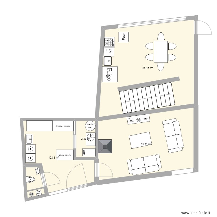 Garage/entrée salon. Plan de 4 pièces et 61 m2