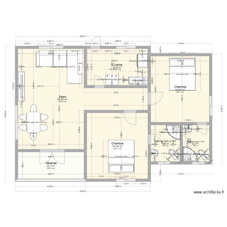 plan1 pépé doré. Plan de 7 pièces et 83 m2