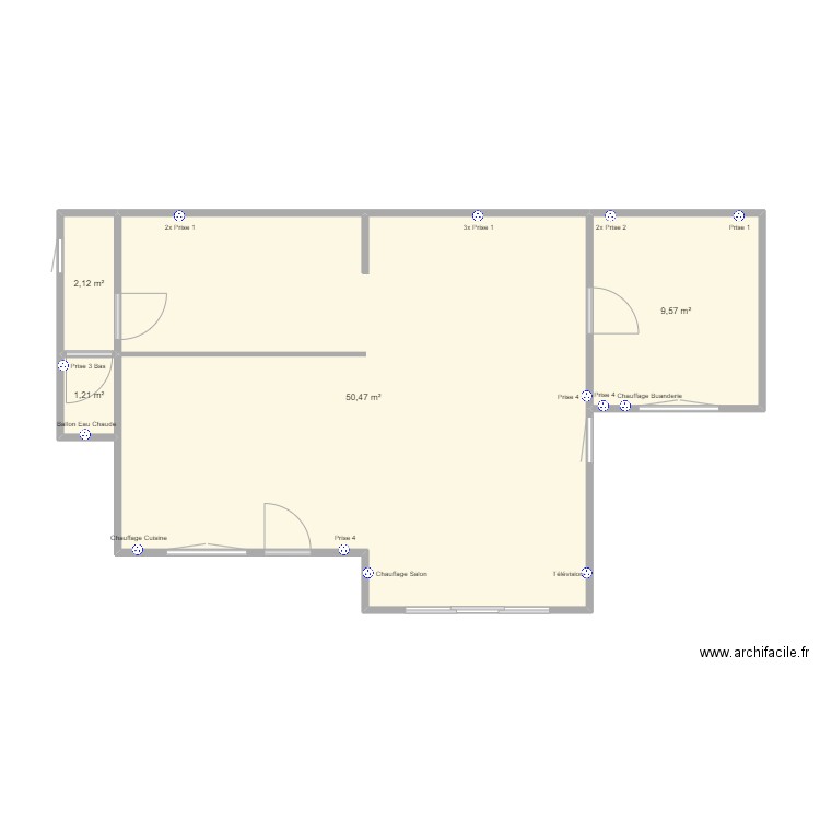 Version1. Plan de 4 pièces et 63 m2