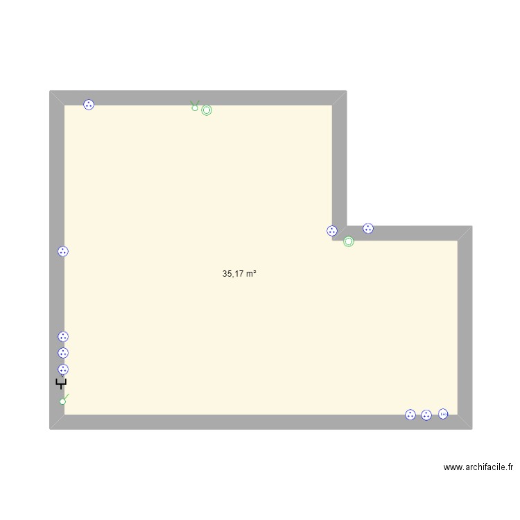 Electricité Séjour. Plan de 1 pièce et 35 m2