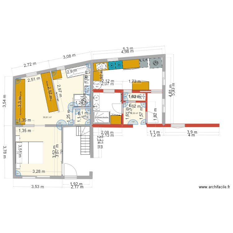 EXTENSION SUITE PARENTALE v2. Plan de 4 pièces et 36 m2