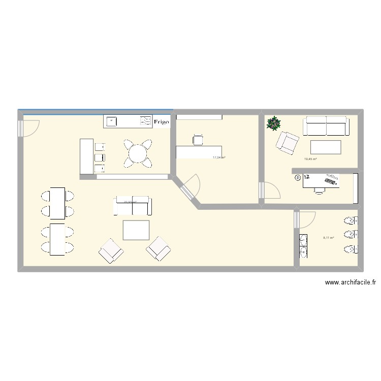 open space. Plan de 4 pièces et 116 m2