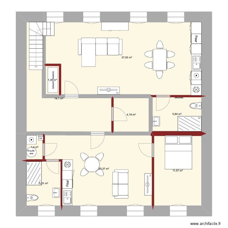 Apt étage Hugues v2. Plan de 7 pièces et 104 m2