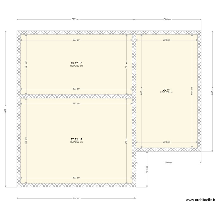 BERCHERES T3. Plan de 3 pièces et 66 m2