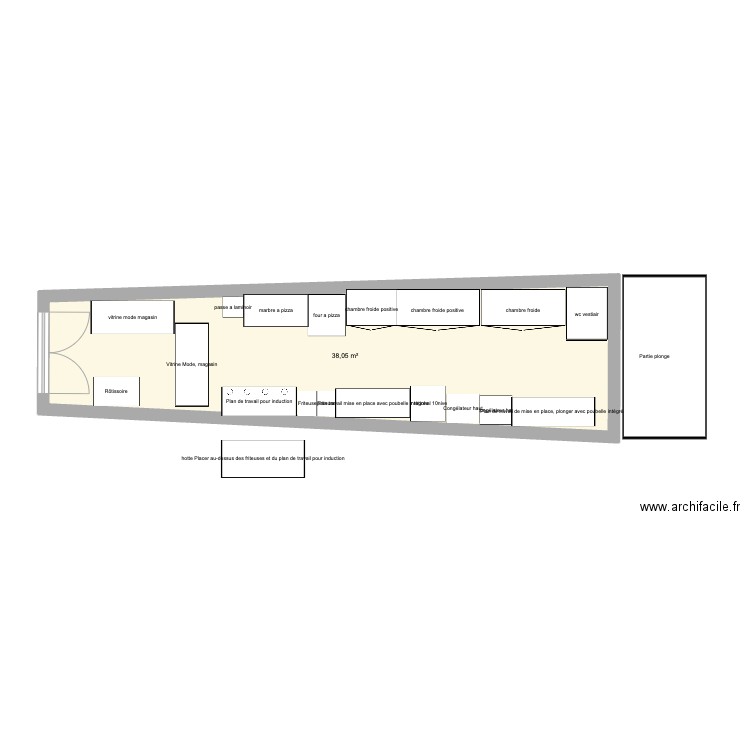 Rôtisserie. Plan de 1 pièce et 38 m2