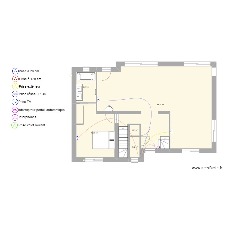 Antoine BISIAU  rdc elec RJ45/TV. Plan de 5 pièces et 89 m2