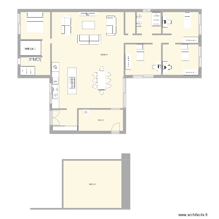 juju. Plan de 3 pièces et 164 m2