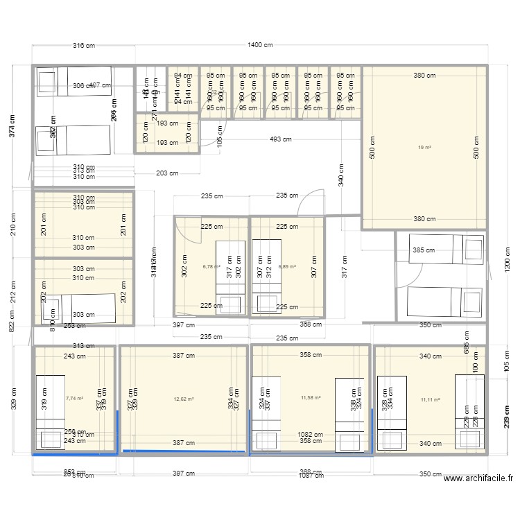 Version 3. Plan de 16 pièces et 99 m2