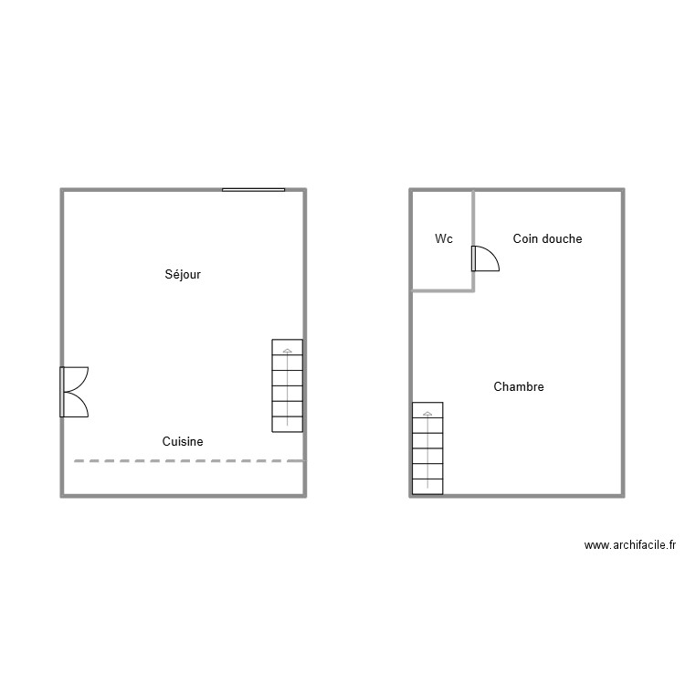 duplex. Plan de 3 pièces et 36 m2