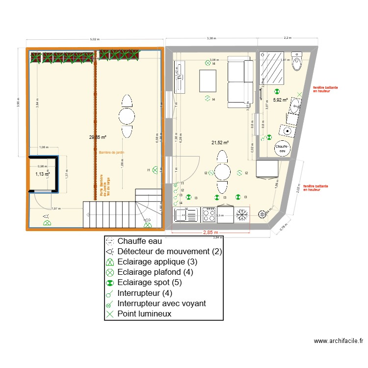 Thuillat 26 Studio RDC Projet Eclair V0. Plan de 4 pièces et 58 m2