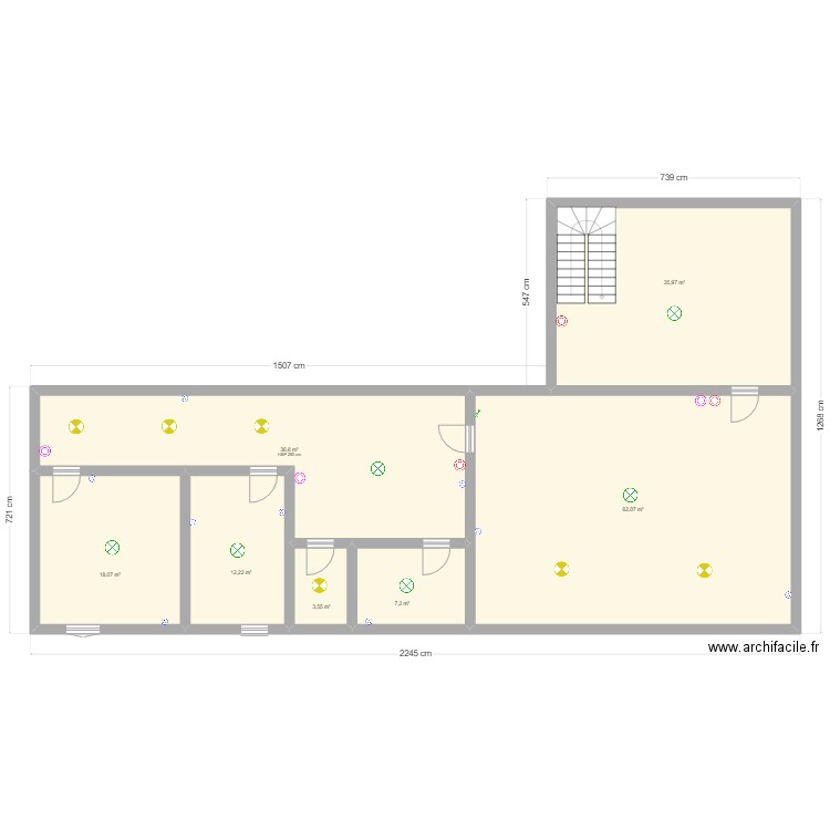 Plan e41. Plan de 7 pièces et 176 m2