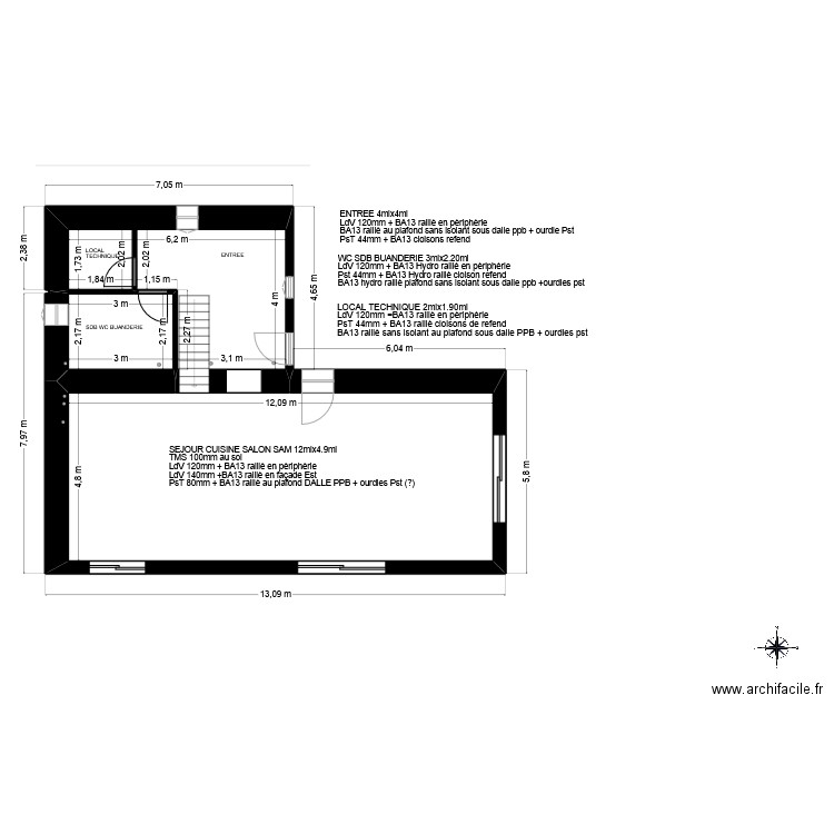 BERGERIE PLAN RDC DOUBLAGE ISOLATION. Plan de 3 pièces et 82 m2