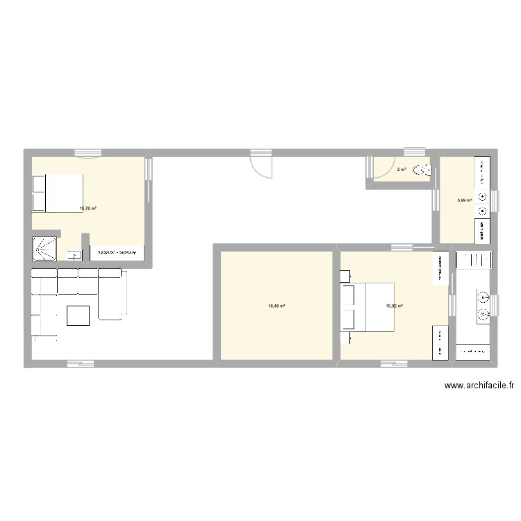 chalet. Plan de 5 pièces et 56 m2