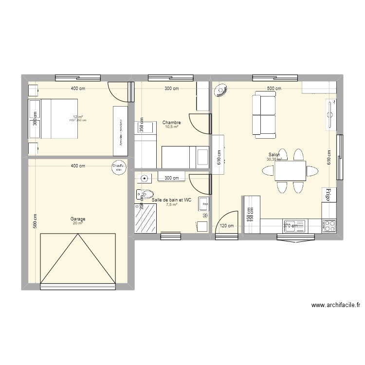 Plan 2.1. Plan de 5 pièces et 80 m2