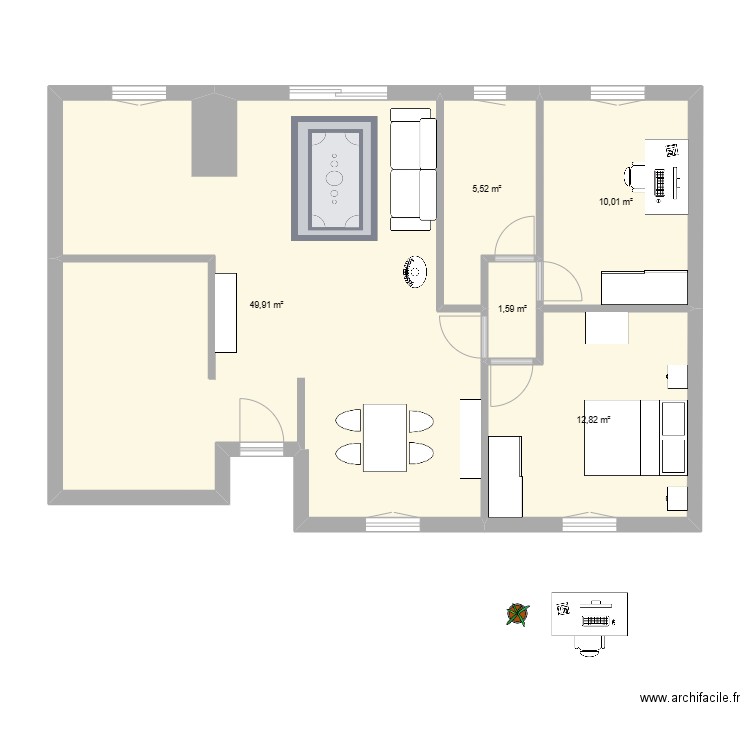 Ange. Plan de 5 pièces et 80 m2