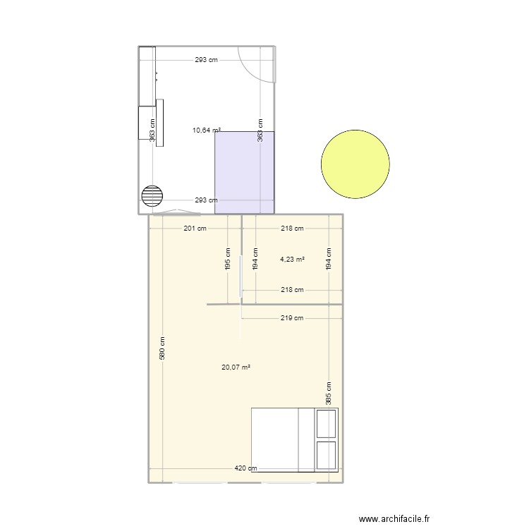 nouvelle sdb. Plan de 3 pièces et 35 m2