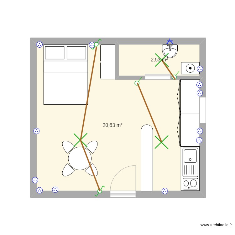 devis. Plan de 2 pièces et 23 m2