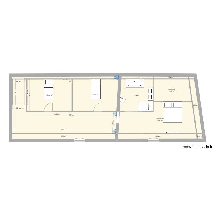 Etage maison. Plan de 12 pièces et 101 m2