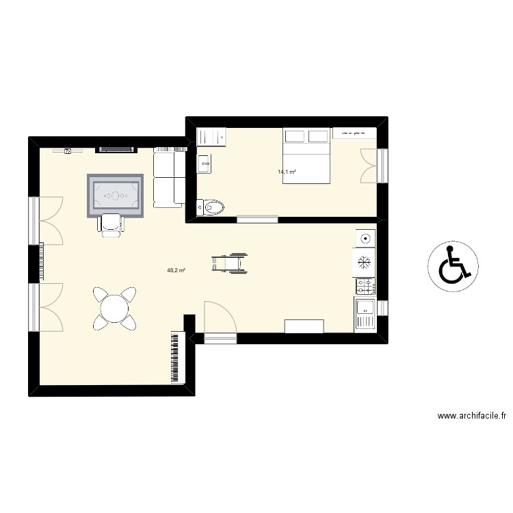 maison. Plan de 2 pièces et 62 m2