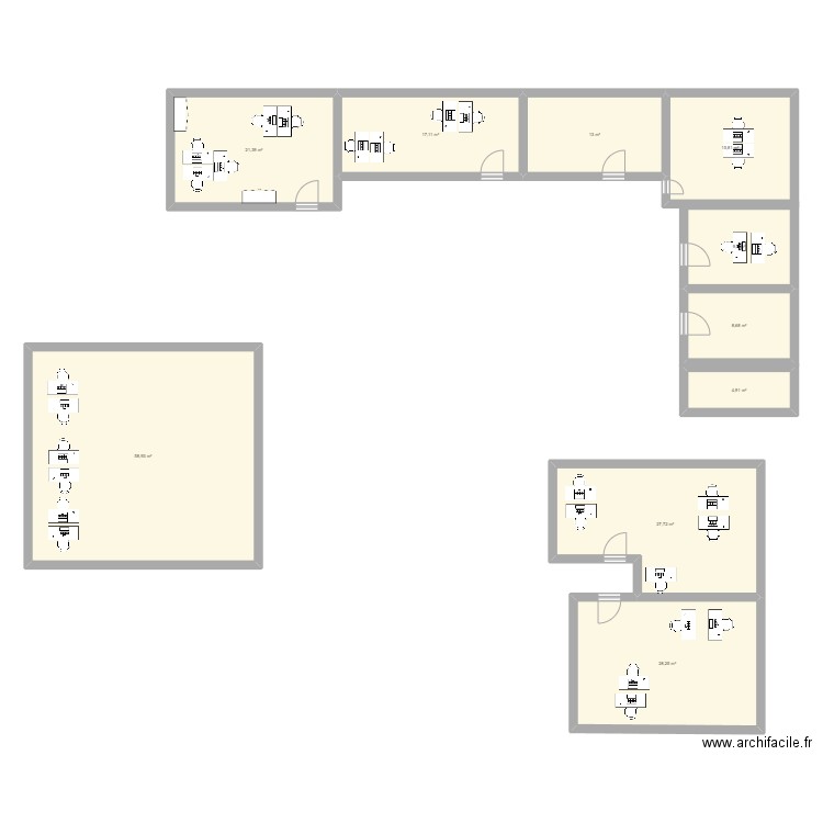 Bureau. Plan de 10 pièces et 206 m2