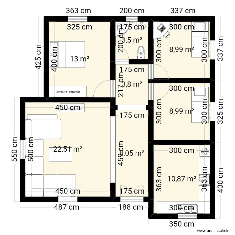 dar arbi. Plan de 8 pièces et 80 m2