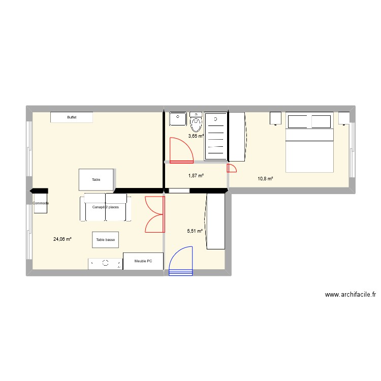 Appartement_. Plan de 5 pièces et 46 m2