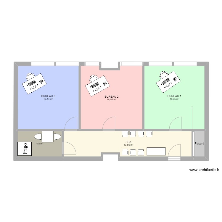 Cabinet 1. Plan de 6 pièces et 68 m2