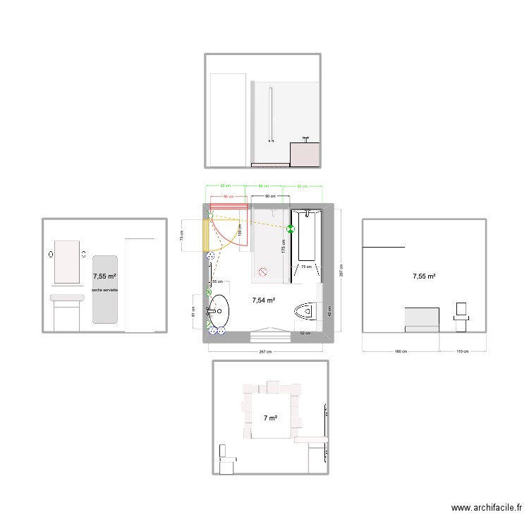 SDB AG 1. Plan de 4 pièces et 30 m2