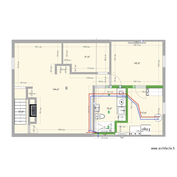 SOUS SOL 2. Plan de 8 pièces et 75 m2