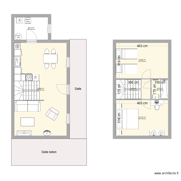 Feunteun. Plan de 6 pièces et 81 m2