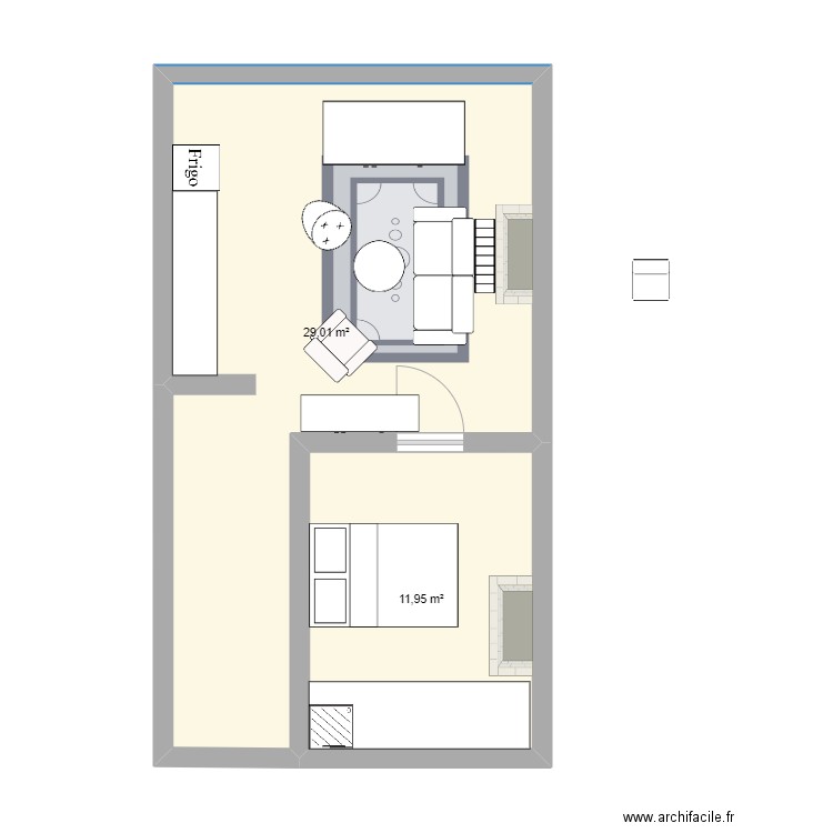 appart. Plan de 2 pièces et 41 m2