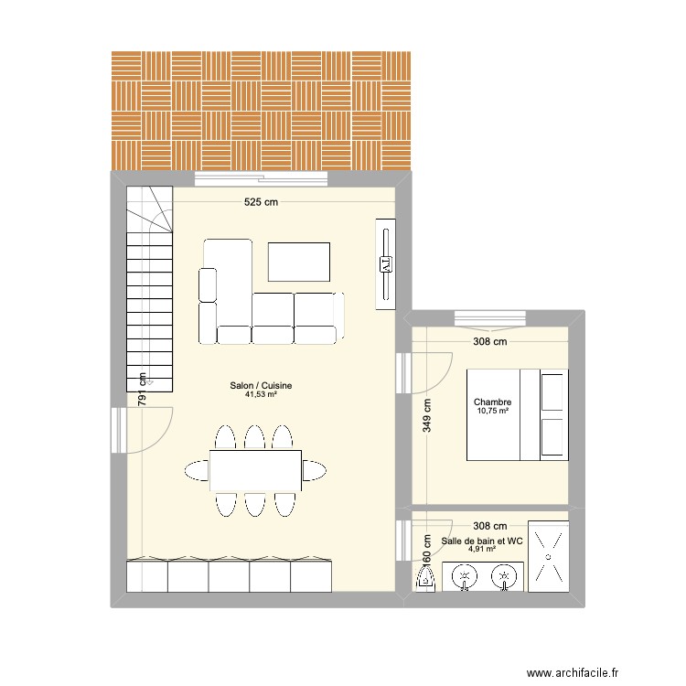 Milianni. Plan de 3 pièces et 57 m2