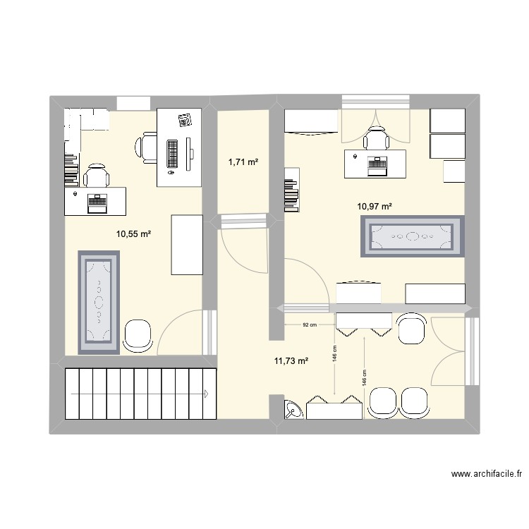 Nex Cabinet RDC. Plan de 4 pièces et 35 m2