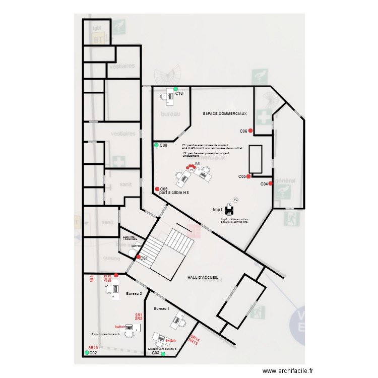 KEOLIS DELION NANTERRE RDC Postes de travail au 12/02/2025. Plan de 19 pièces et 110 m2