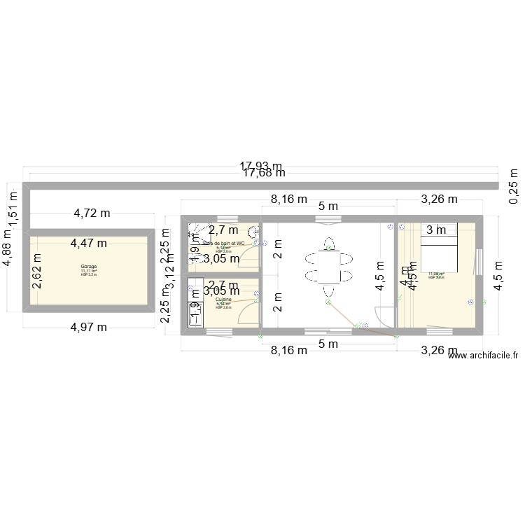 Ouaga 2000 v1. Plan de 4 pièces et 34 m2