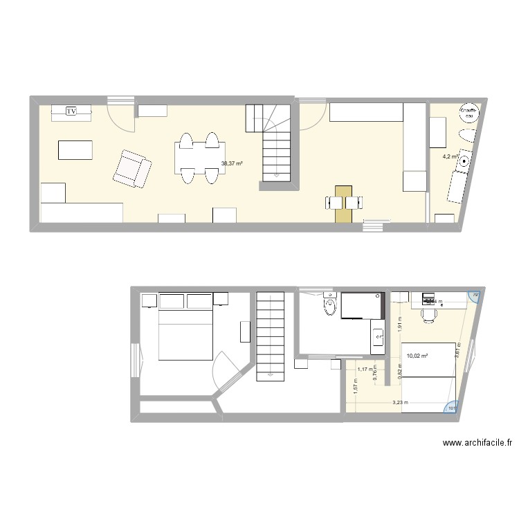 Maison. Plan de 3 pièces et 53 m2