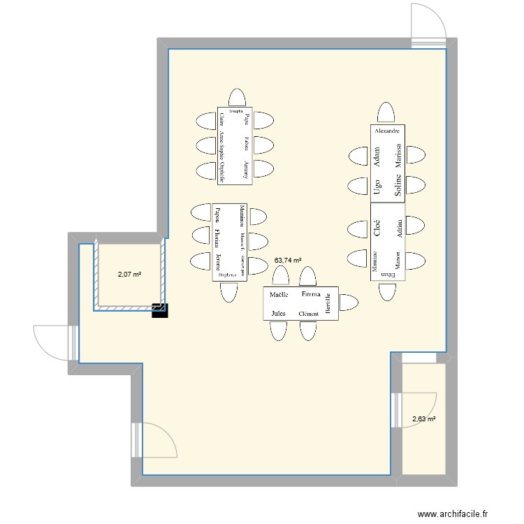 SALLE 20ans. Plan de 3 pièces et 68 m2