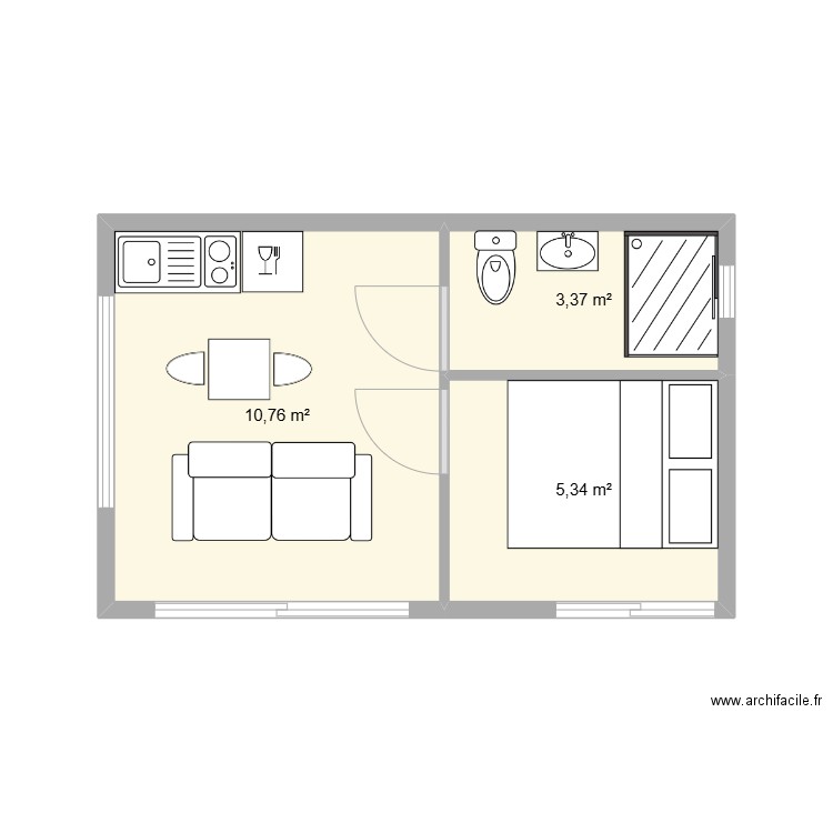 studio de jardin. Plan de 3 pièces et 19 m2