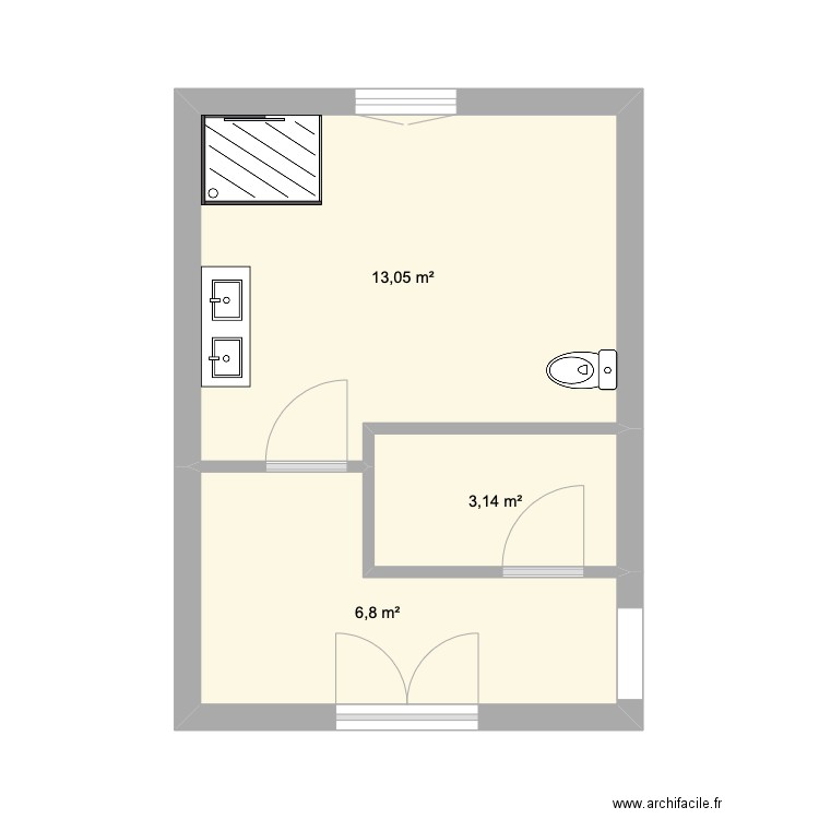 PIECE TRAVAUX. Plan de 3 pièces et 23 m2