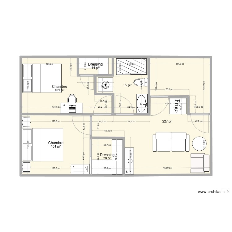 Plan B. Plan de 6 pièces et 49 m2