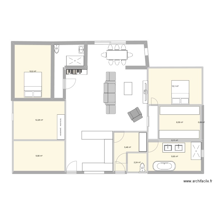 maison2. Plan de 10 pièces et 72 m2