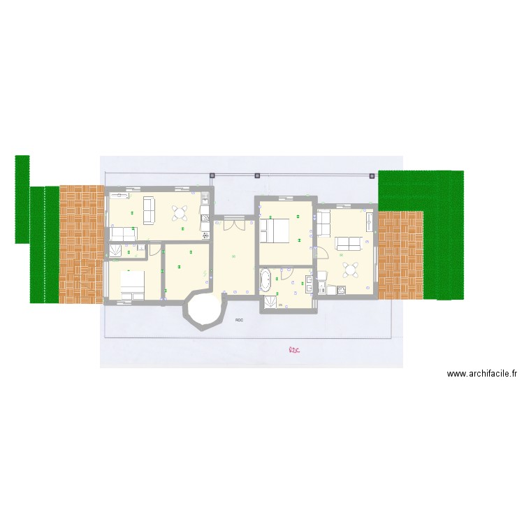 projet appartements RDC. Plan de 5 pièces et 113 m2