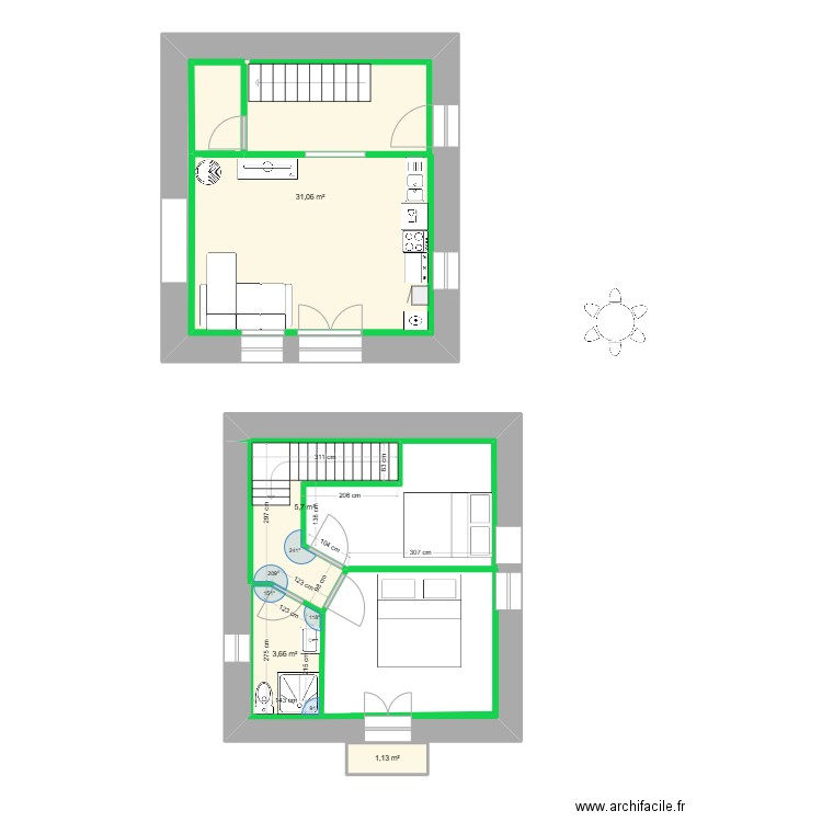 mouche 2. Plan de 4 pièces et 42 m2