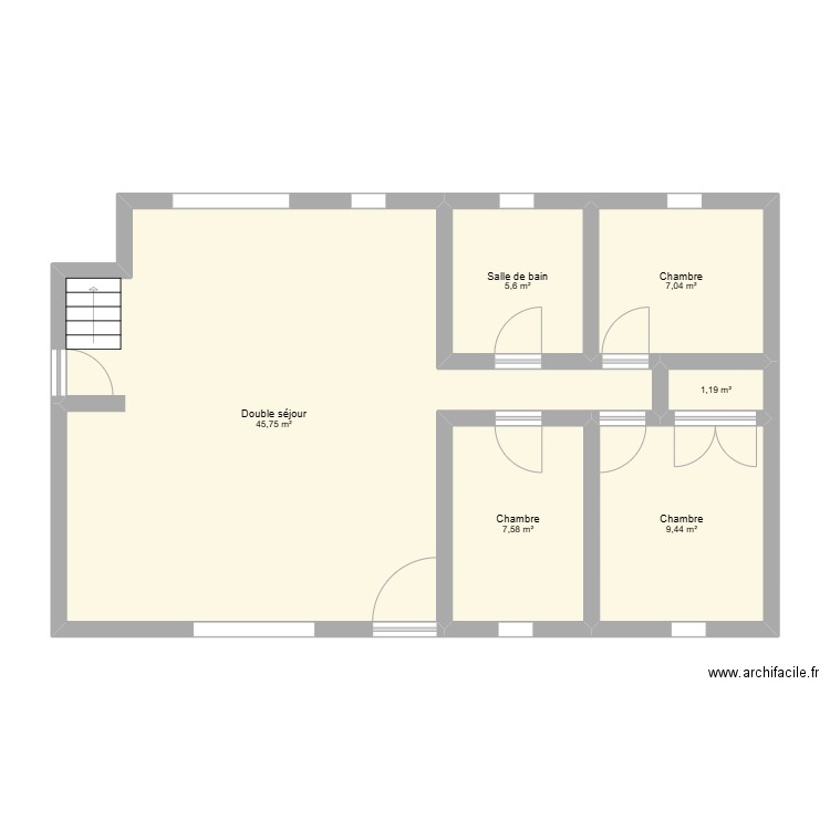 ERG786. Plan de 6 pièces et 77 m2