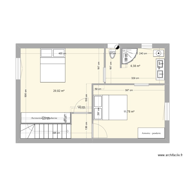 Arthur Hilsenheim 2 etage. Plan de 3 pièces et 39 m2