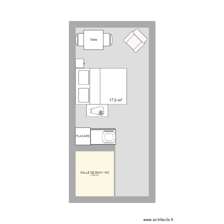 CHAMBRE PARENTALE. Plan de 2 pièces et 21 m2